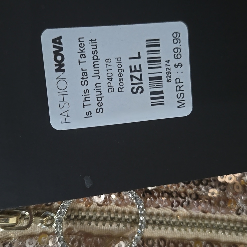 Fashion NOVA Rose Gold SEQUIN Jumpsuit - Picture 6 of 6